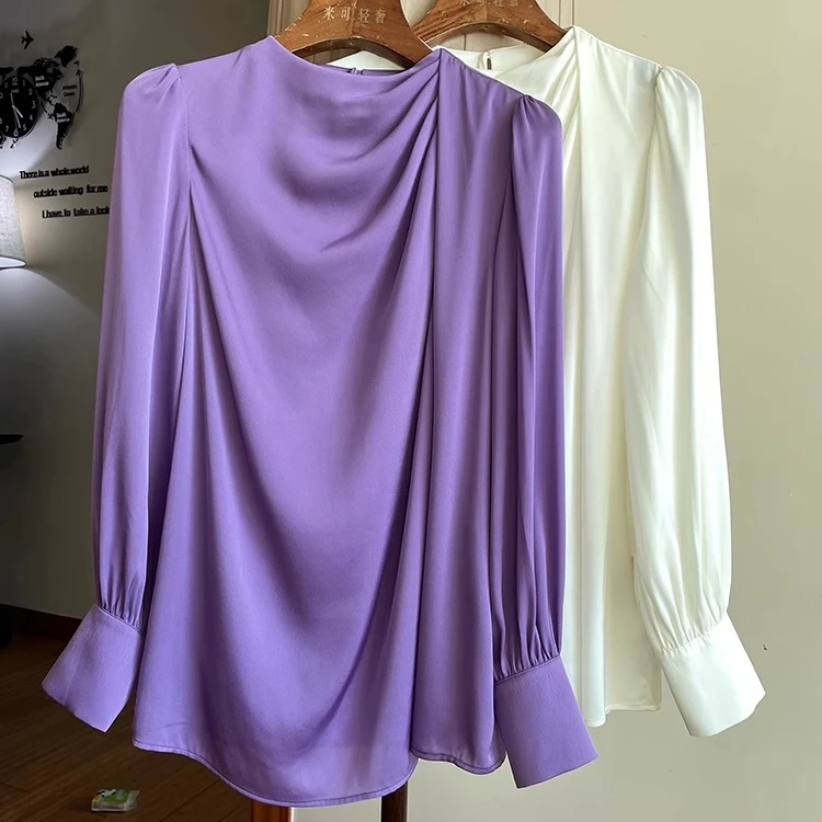 0327长袖百搭防晒衬衫宽松韩版褶皱设计感衬衣时尚连衣裙小众