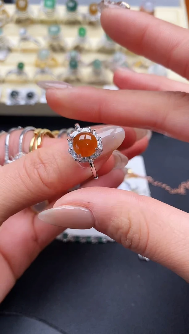 【闪购商品】翡翠戒指银S925镶嵌缅甸翡翠1  7+10