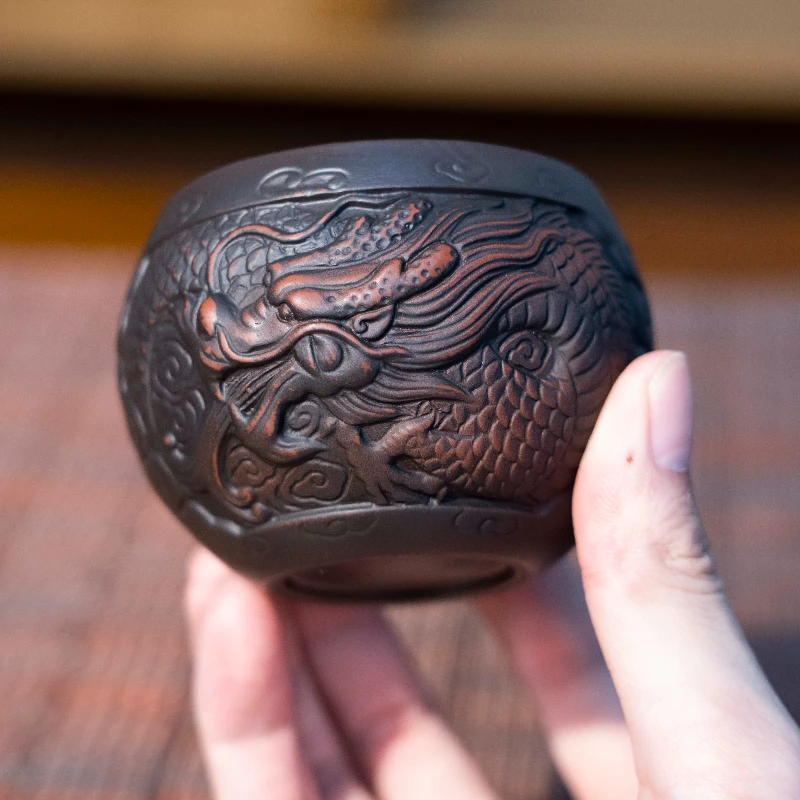 紫陶浮雕祥龙主人杯-120毫升