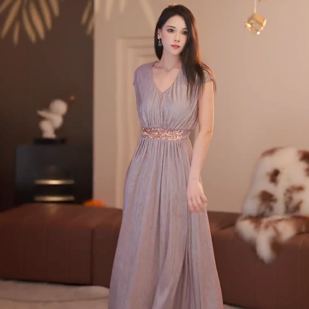 【静铉】碧落轻纱春夏新款高级法式气质显瘦A摆连衣裙-YL50107