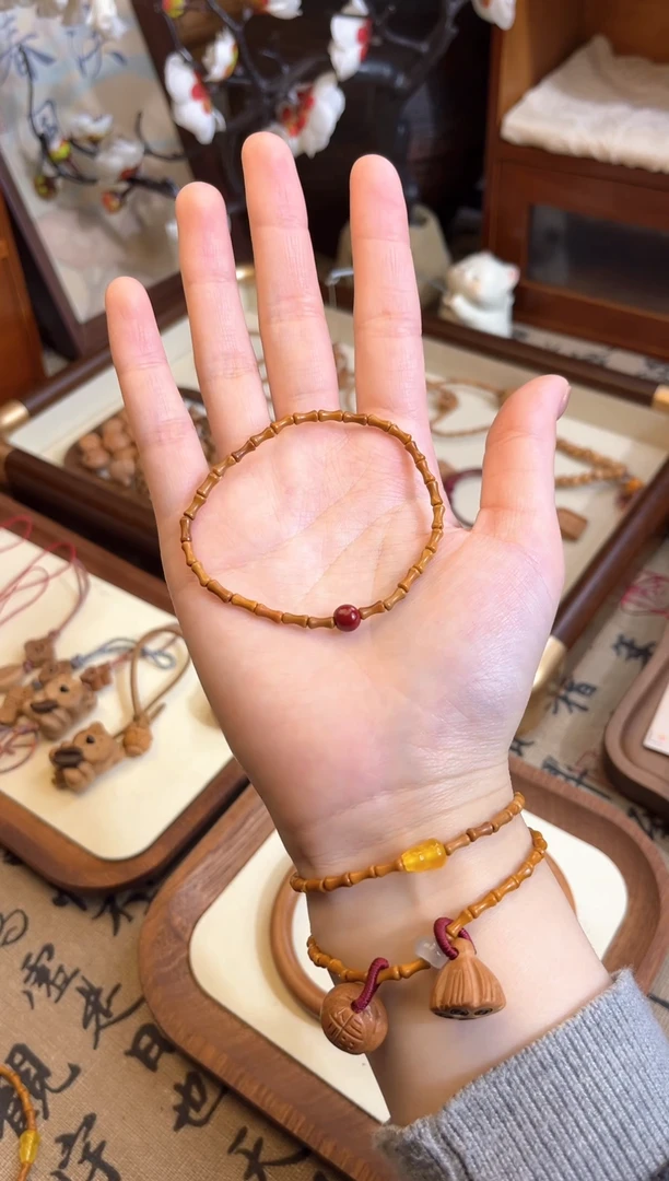 手串桃核【桃缘行】竹节「红色莎莎」桃木桃核辟、挡、驱、护 备注手围