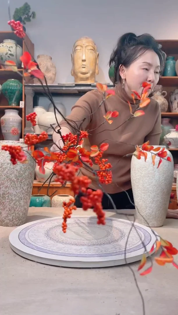 瓶陶瓷花瓶  仿真花 红果干支 6支