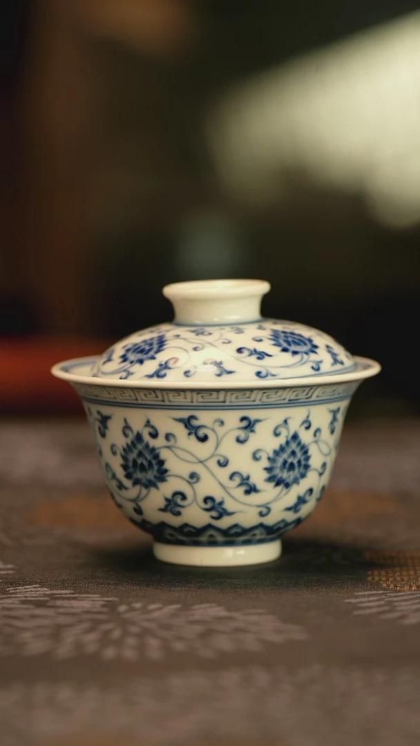 古*仿明青花缠枝莲天地俩才盖碗