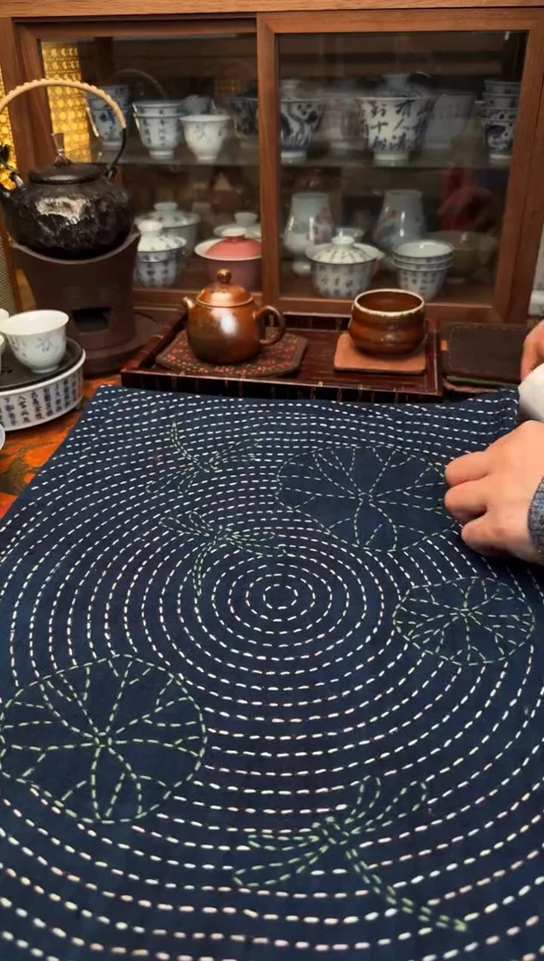 【闪购商品】织绣Cici手作刺子绣植物染柿染茶席053