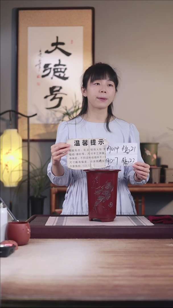 紫砂花盆瑕疵胭脂红刻芭蕉笼香款一只无托盘