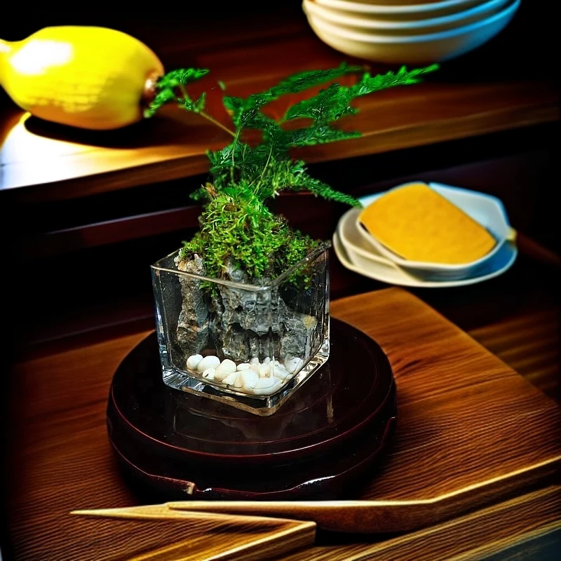 [原野]狼尾蕨直筒创意生态微景观中式茶桌玄关装饰绿植