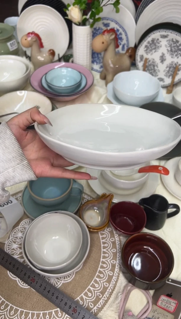 新骨瓷009瑕疵 碧波灰白双拼 8寸深盘