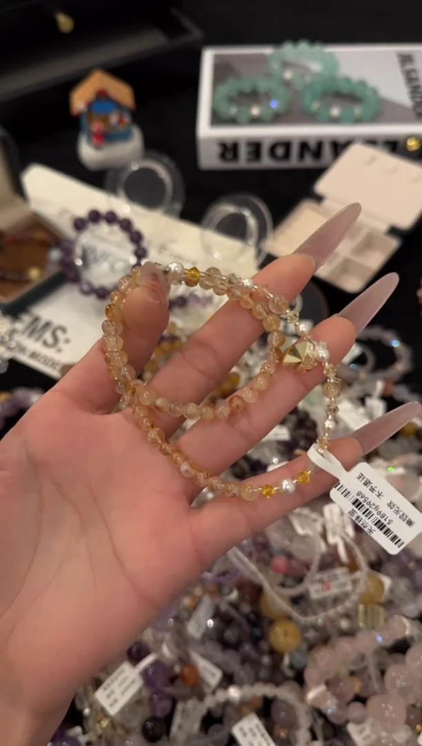 银S925镶嵌手链水晶黄塔晶双圈x3106