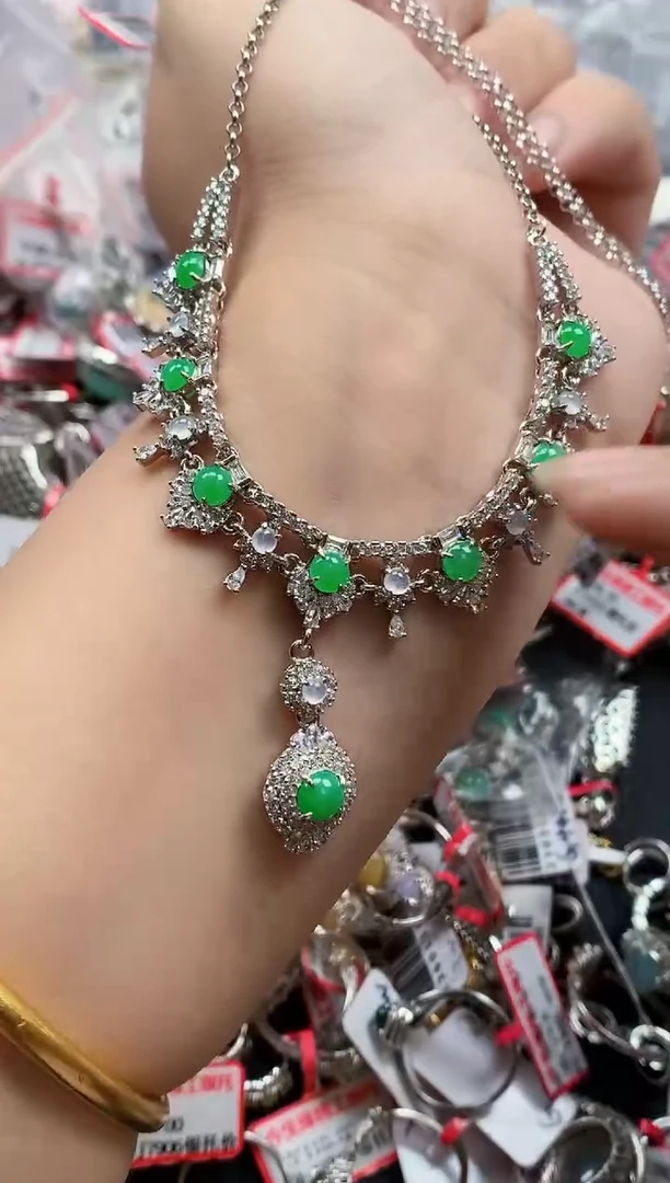 银S925镶嵌戒指翡翠天然A货缅甸翡翠