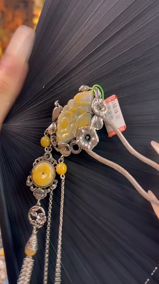 银S925镶嵌挂件翡翠发簪