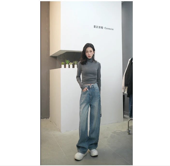 【JIANGZHUO】·悬崖·D秋冬新款宽松显瘦牛仔堆堆裤 XC33006