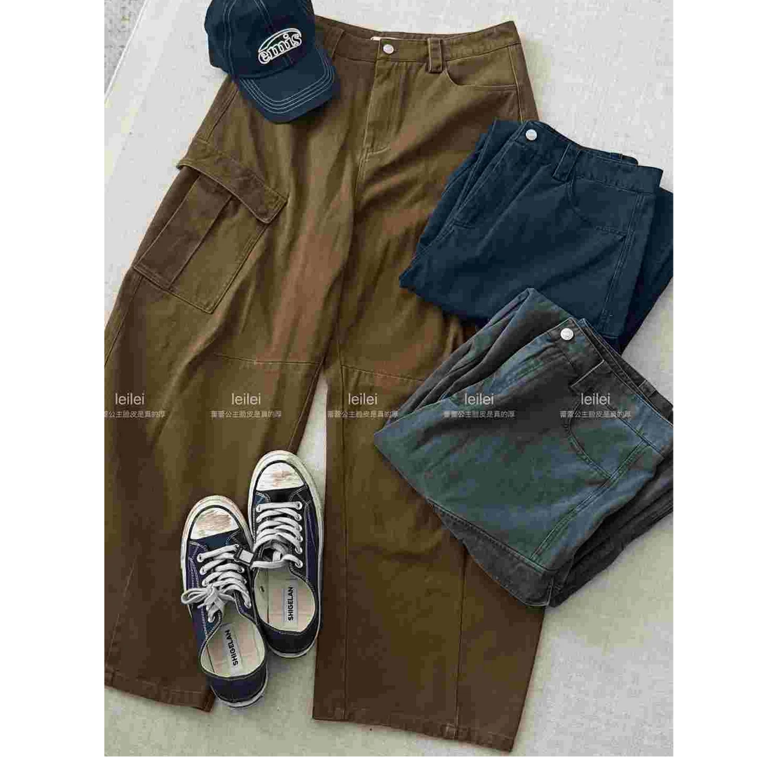 晶咕【费城旧事】美式复古高腰多口袋宽松弯刀工装裤