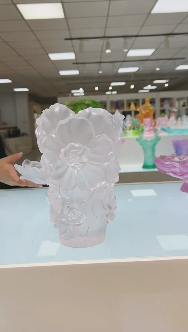 手工艺品琉璃古法琉璃山茶花花瓶