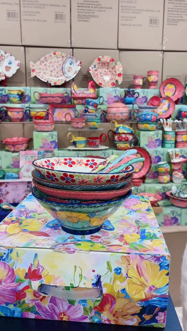 瓷8英寸斗笠4个（蓝+碧海+粉黛+黄+樱花）+同色长柄勺