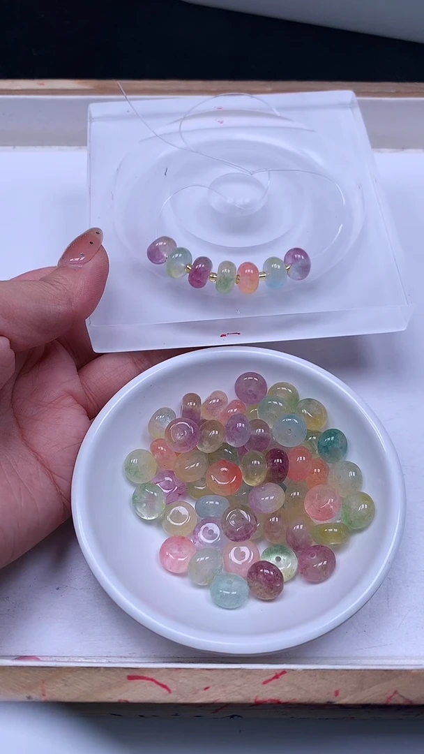 未镶嵌散珠碧玺E671 七彩碧玺大算盘10*6mm10颗6.8元