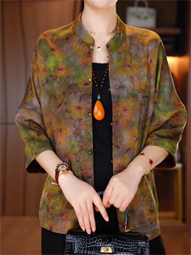 诺诗 新款洋气宽松显瘦优雅轻奢气质印花百搭小衫V25P352