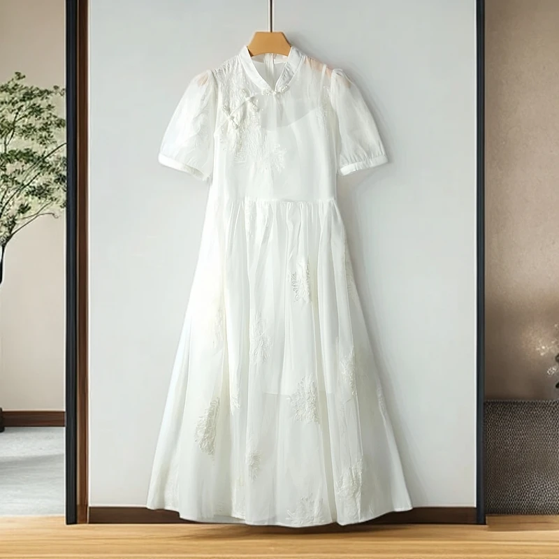 【魔】剪标新中式国风立领盘扣绣花A版连衣裙子女272品牌折扣25夏