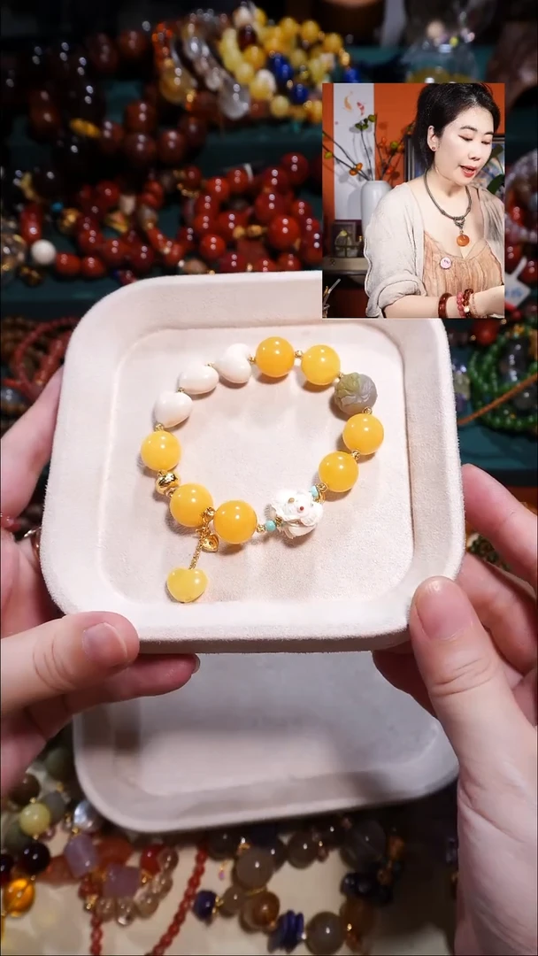 手链蜜蜡银S925镶嵌+猛犸牙+老盐源
