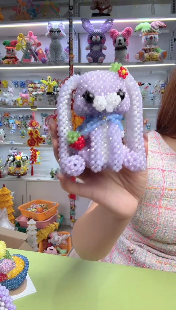 玻璃3012卡4水晶弯耳兔材料包1套AB紫玉