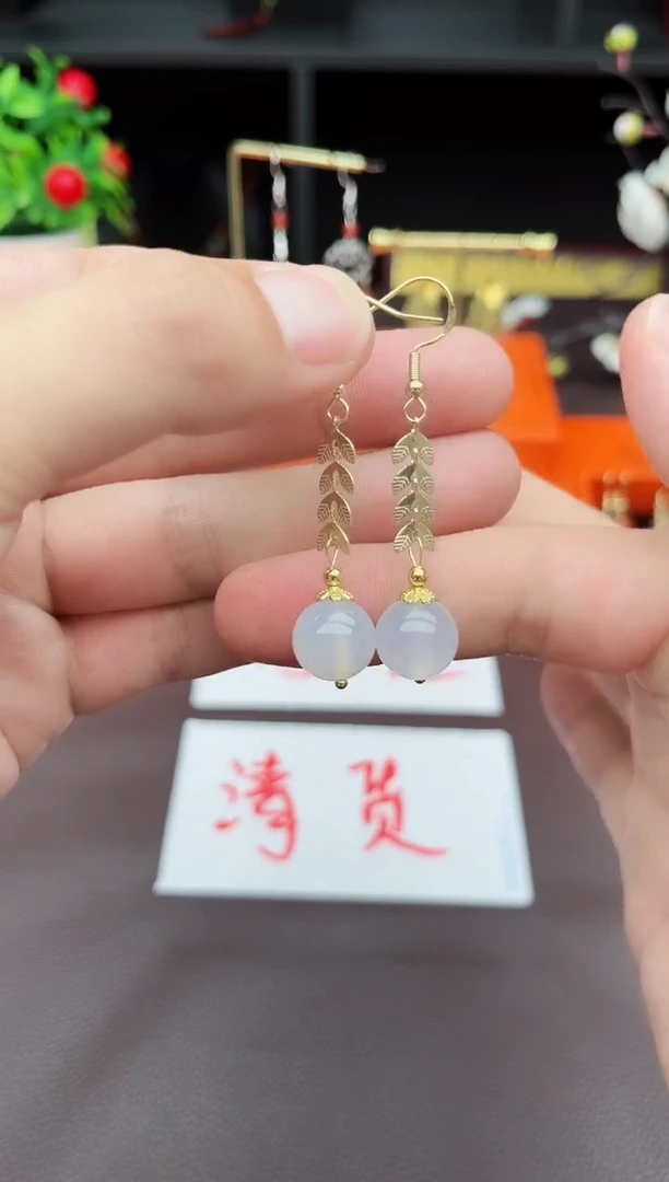 玛瑙/玉髓耳钉银S925镶嵌915000