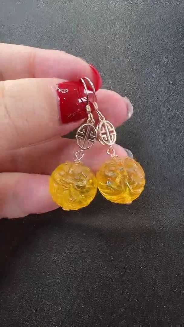 【闪购商品】琥珀耳饰银S925镶嵌耳环