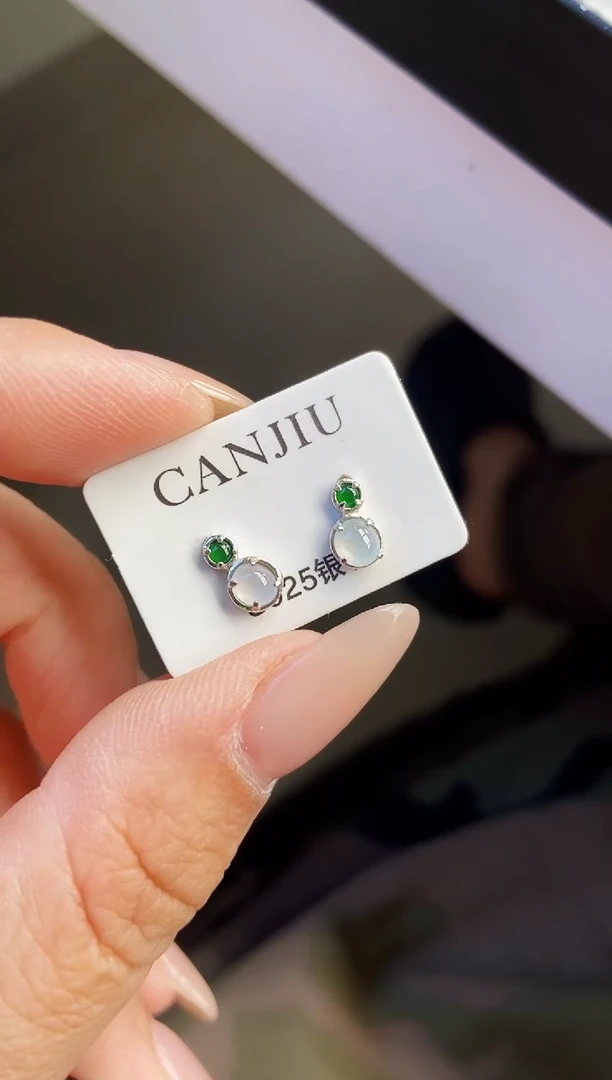 银S925镶嵌翡翠耳饰12