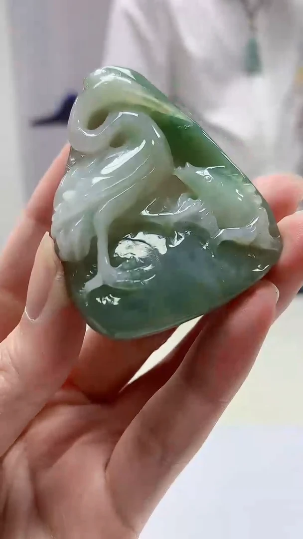 【闪购商品】定制翡翠未镶嵌5028zm-毛货挂件110仙鹤