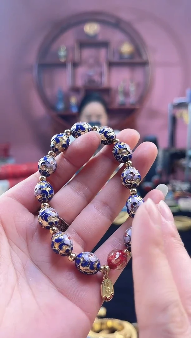 非遗 景泰蓝手串 金地枣珠宝蓝