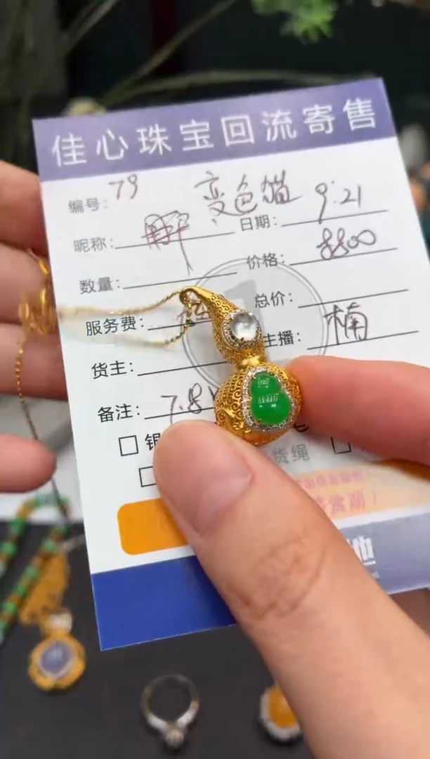 项链18K金镶嵌翡翠变*猫翡翠——0921079