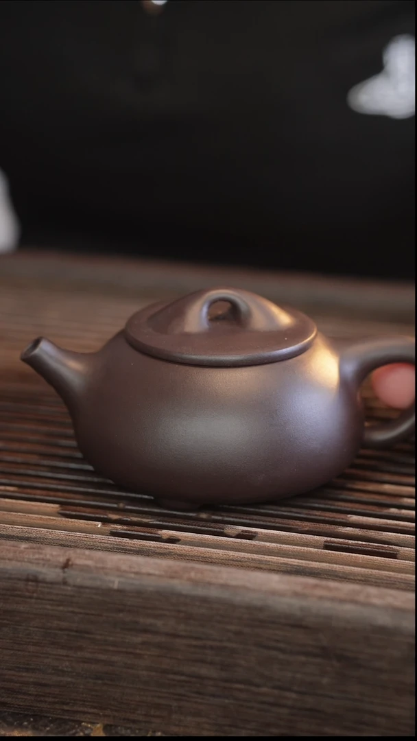 茶壶紫砂景舟石瓢 蓝莲花 半手工 210cc