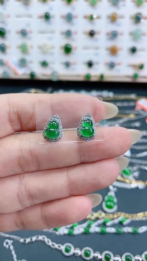 银S925镶嵌翡翠耳饰天然翡翠