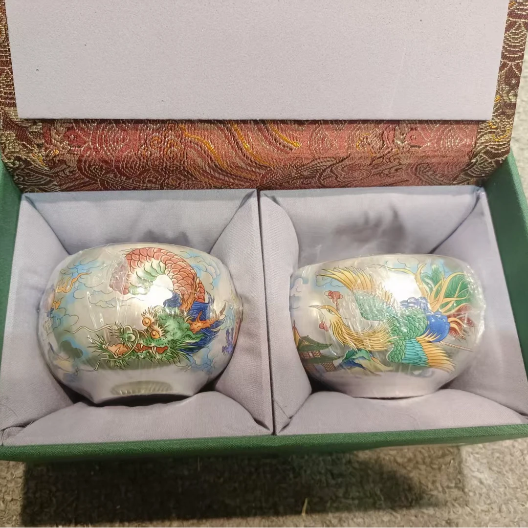 ZH2438-鎏银龙蛋银杯（龙凤呈祥配礼盒）高档创意陶瓷主人杯手绘