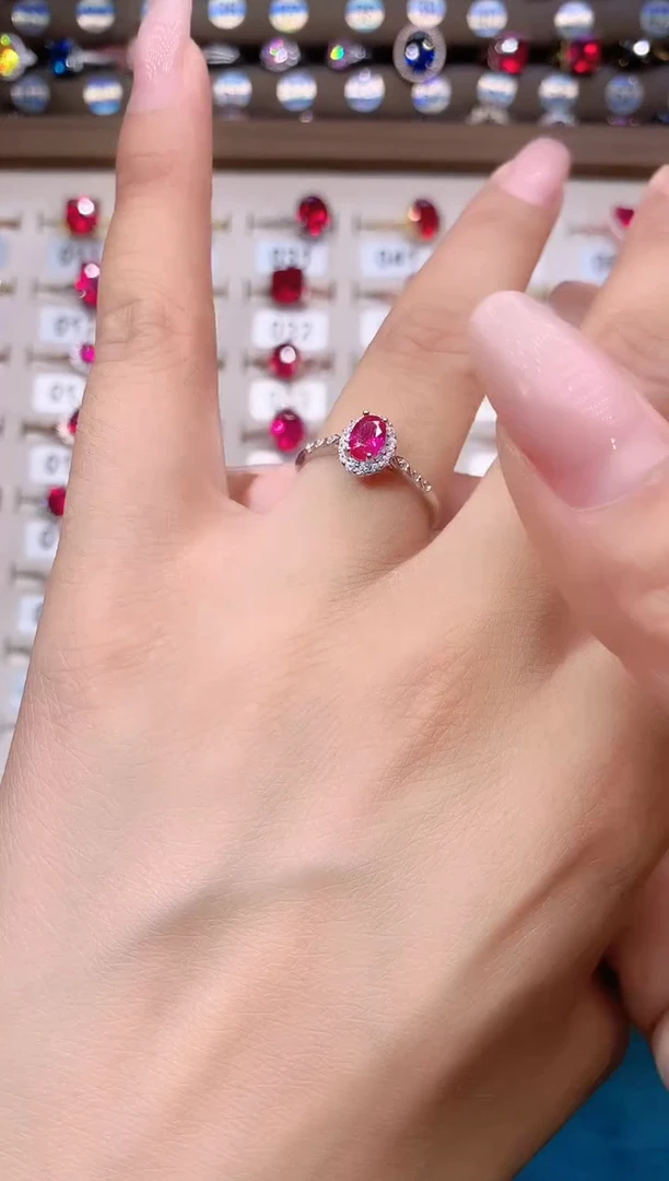 红宝石戒指银S925镶嵌46白