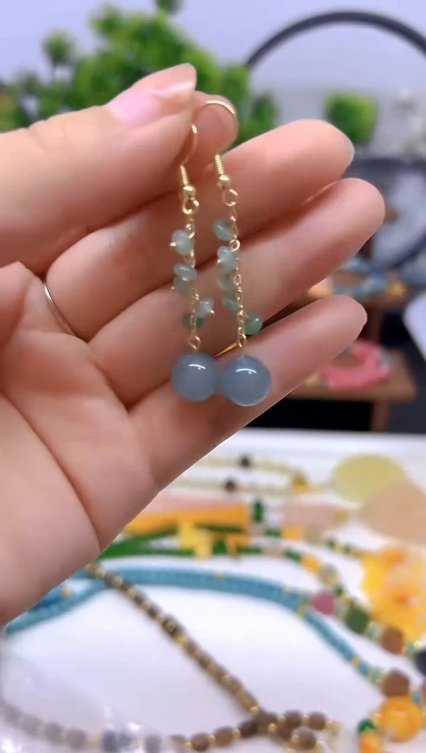 翡翠14K金镶嵌耳饰DIY款E437