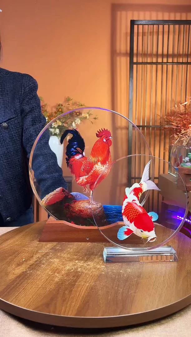 人造水晶直播间限时福利 圆形大红公鸡30/30/4 加底座＋小摆件