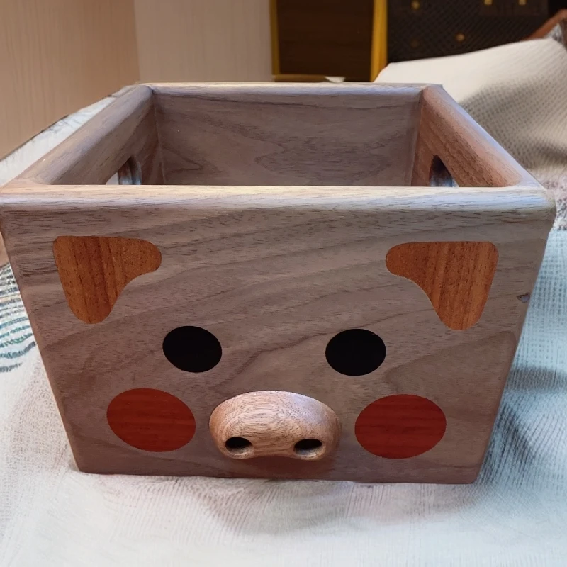 （全独板）胡桃木小猪收纳筐 日常送礼