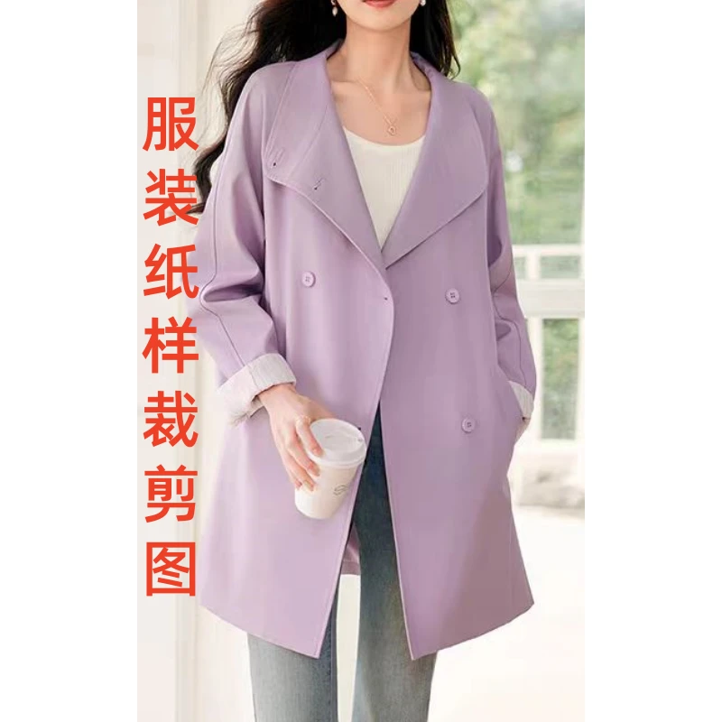 服装纸样裁剪图1915女士宽松插肩袖系带风衣外套样板图diy1:1设计