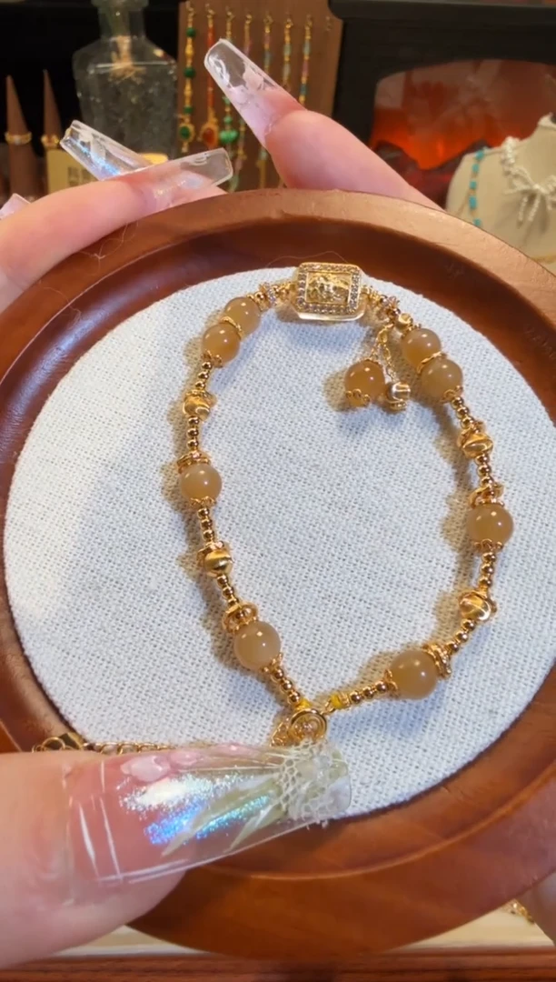 银S925镶嵌手链和田玉（糖玉）黄金糖