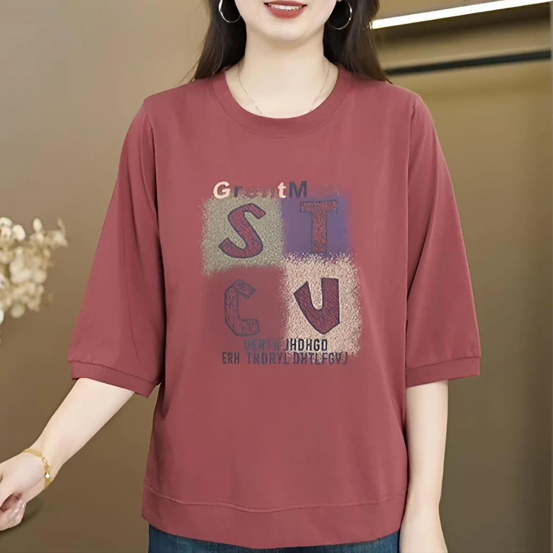 【七分袖字母】夏季新款洋气显瘦遮肚子凉爽上衣T恤