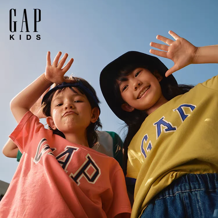 Gap男女童2025夏新款立体logo短袖T恤经典多色767152/767148