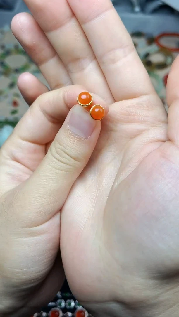 南红玛瑙耳饰银S925镶嵌耳钉06