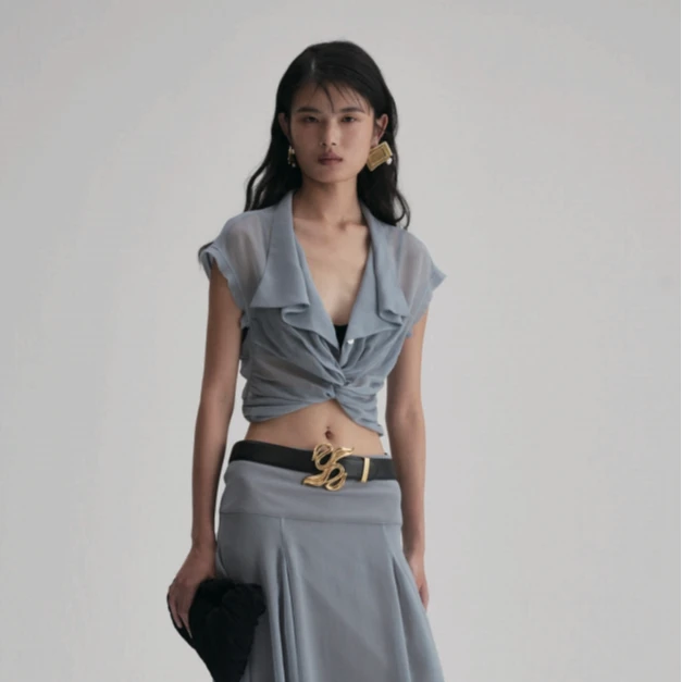 YINGPEI STUDIO 腰部扭结荡领无上衣 TP014SS25blu