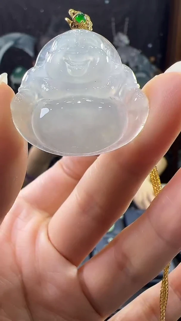 18K金镶嵌挂件翡翠佛公 不含链