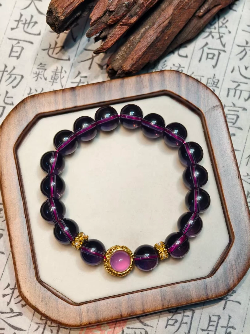 合金仿水晶手链 琉璃紫水晶猫眼珠精美手链MK1067