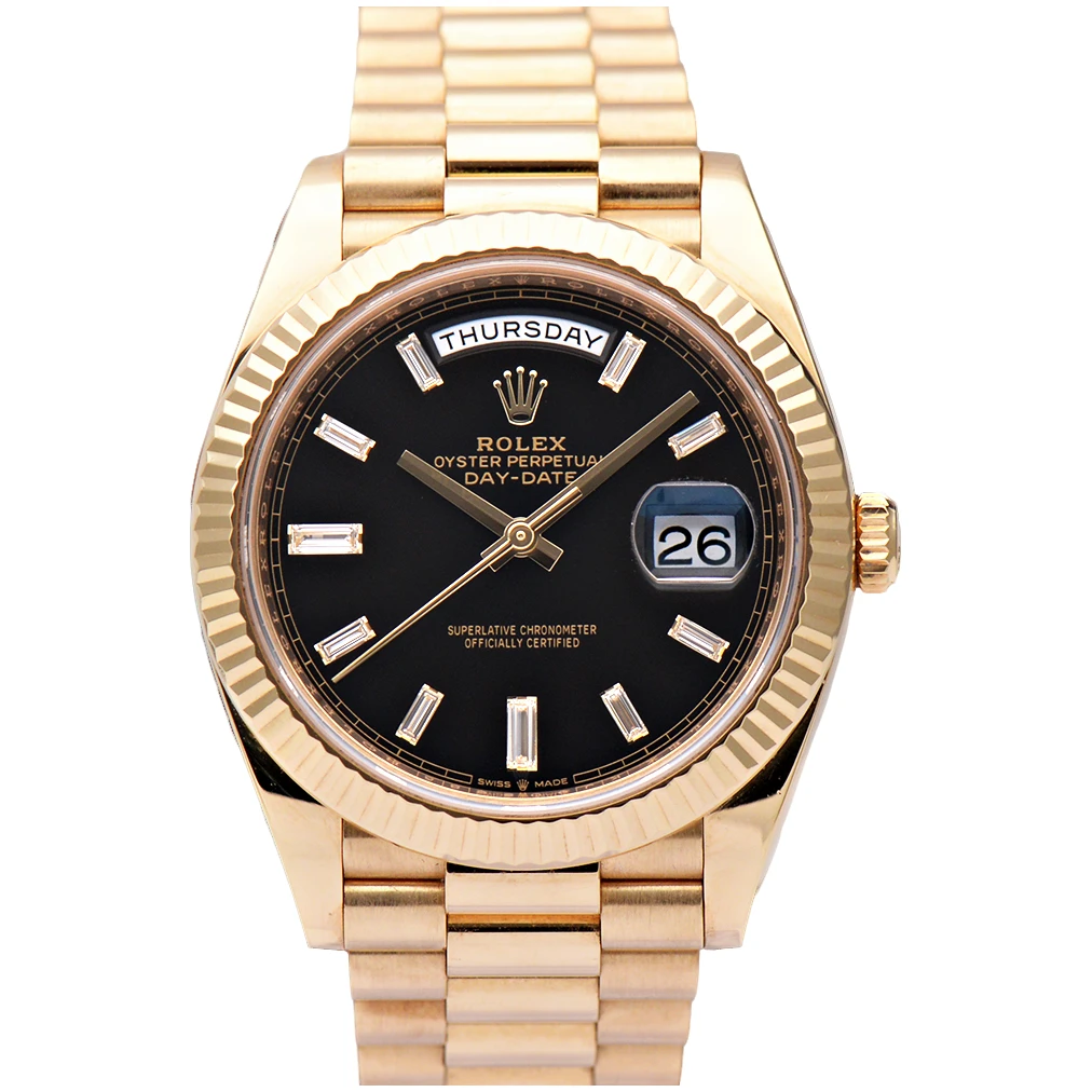 99新 Rolex/劳力士 黑冰糖星期日历型18K黄金228238自动机械男表