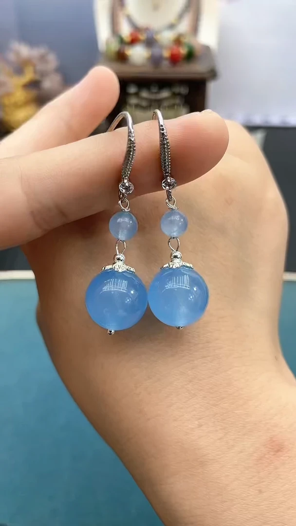 海蓝宝石耳坠银S925镶嵌耳钩*H2