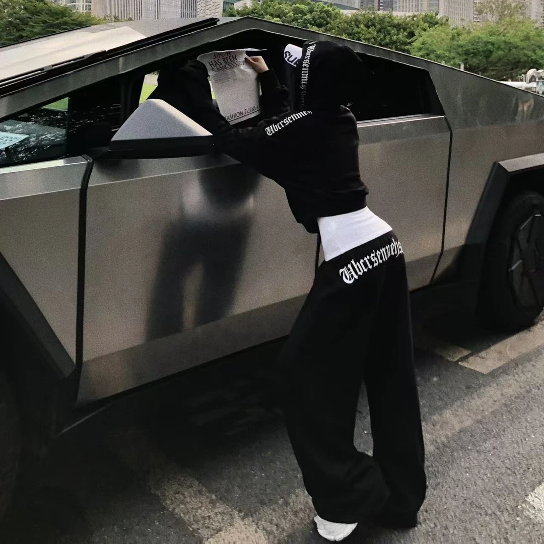 【包帅的】秋季休闲潮流字母拖地阔腿时尚套装