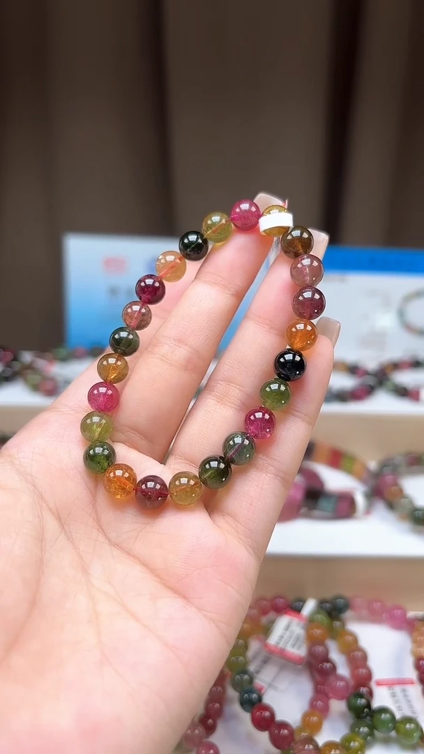 手串未镶嵌碧玺7.6mm巴西老料玻璃体高档艳丽糖果色单圈手串