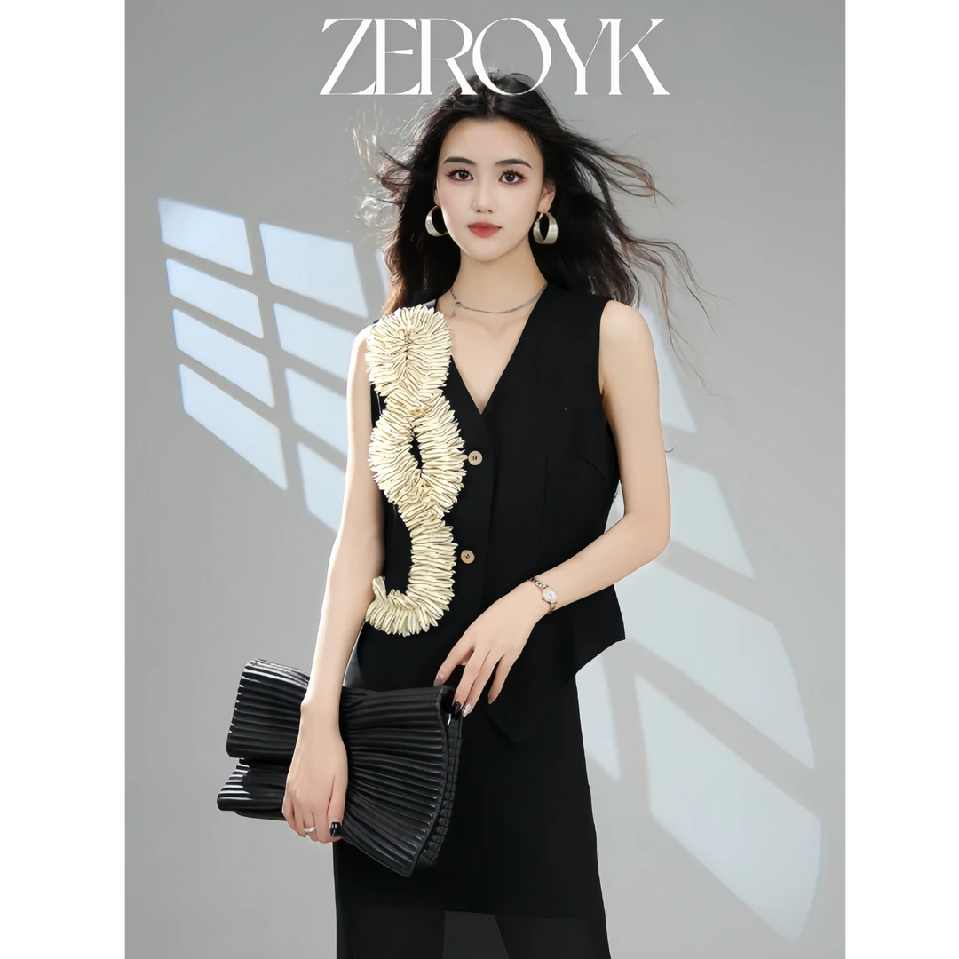 ZEROYK深圳南油原创手工盘花亚麻马甲轻奢气质款