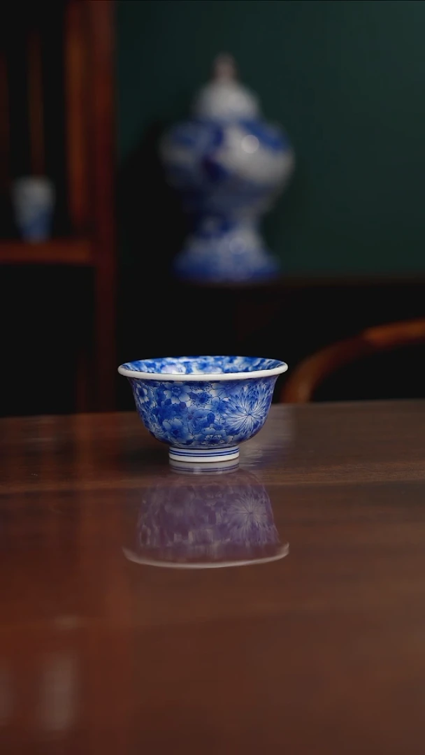 晓月柴窑 万花压手杯